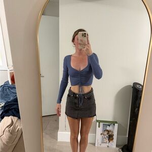 Zara Blue Long Sleeve Tie Front Crop Bodysuit